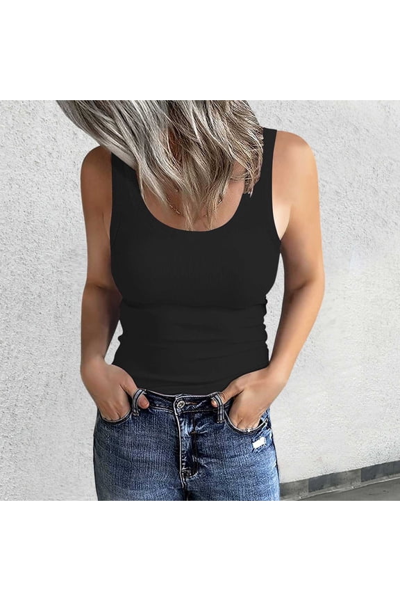 Women's Tanks Women's Sleeveless Neck Ribbed Tank Top Slim Fit Basic Camisole T Shirt Black 3XL