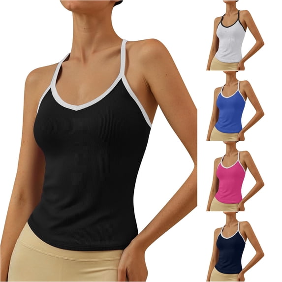 Women's Tanks Women's Tank Tops for Summer V-Neck Racerback Yoga Gym Workout Black M