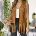 thumbnail image 1 of Women's Tanks Womens Fringe Vest 70S Hippie Costume Sleeveless Western Faux Suede Tassel Leather Outerwear,Yellow Women's Tanks & Camis XL, 1 of 5
