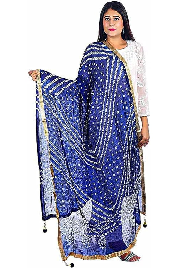 Women's Tapara Silk Bandhani Bandhej Dupatta for Women, Heavy Dupatta with Gota Work and Latkan