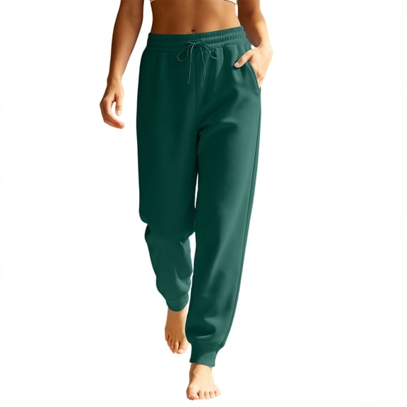 Women's Tapered Joggers with Pockets High Waist Elastic Drawstring Sweatpants, Ribbed Ankle Cuffs Casual Pants,L