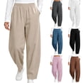 thumbnail image 1 of Women's Tapered Pants, Mid Rise Casual Pants with Elastic Waist & Side Pockets, Work Travel Running Outdoor Wear | VerBelle,White L, 1 of 8