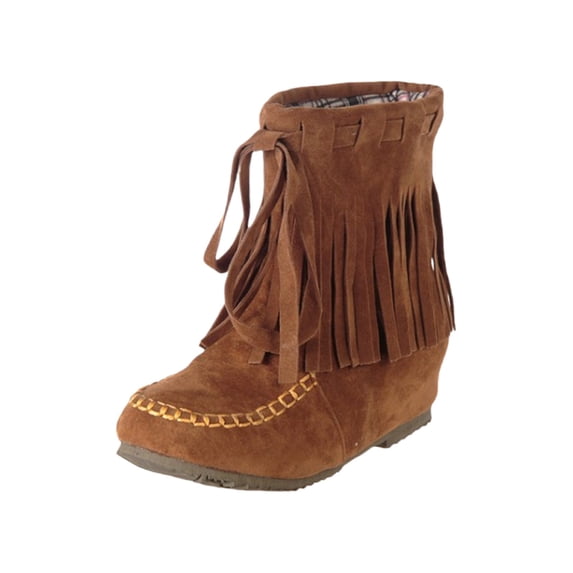 Women's Tassel Ankle Round Toe Hidden Weđť–˝ge Heel Boot Retro Western Cowboys Booties Dress Short Boot Pull-on Wide Calf Booties Fall Winter Outdoor Walking Shoes