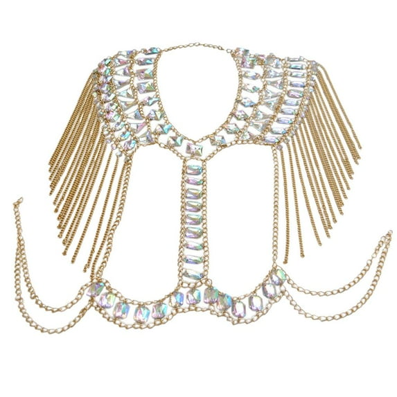 Women's Tassel Bra Chain Top Belly Chain, Glitter Crystal And Golden