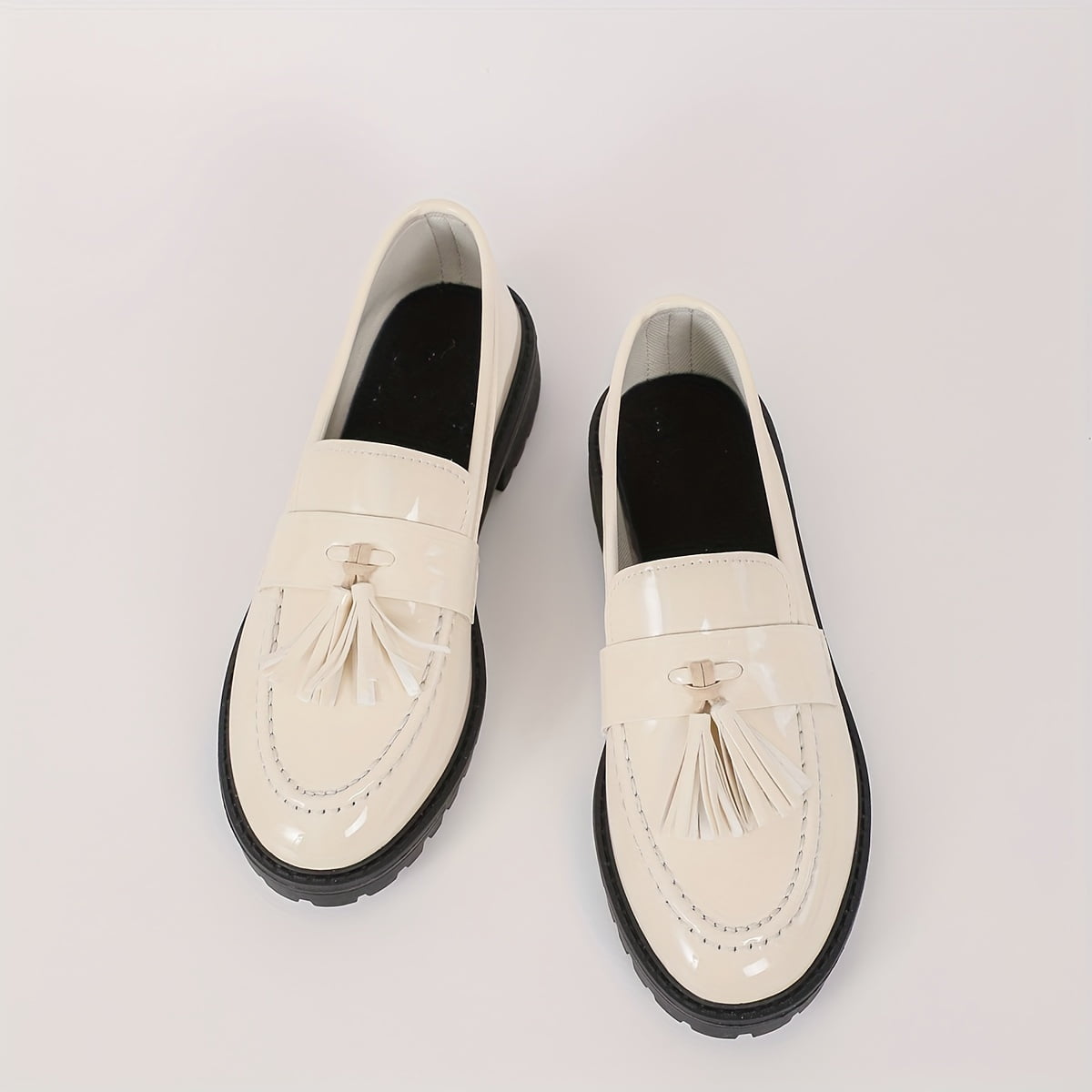 Women's Tassel Decor Solid Color Round Toe Loafers, Slip On Shoes, All