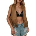 thumbnail image 1 of Women's Tassel Fringe Vest Sleeveless 70s Hippie Trim Western Cowgirl Jacket Open Front Country Concert Cardigan, 1 of 7