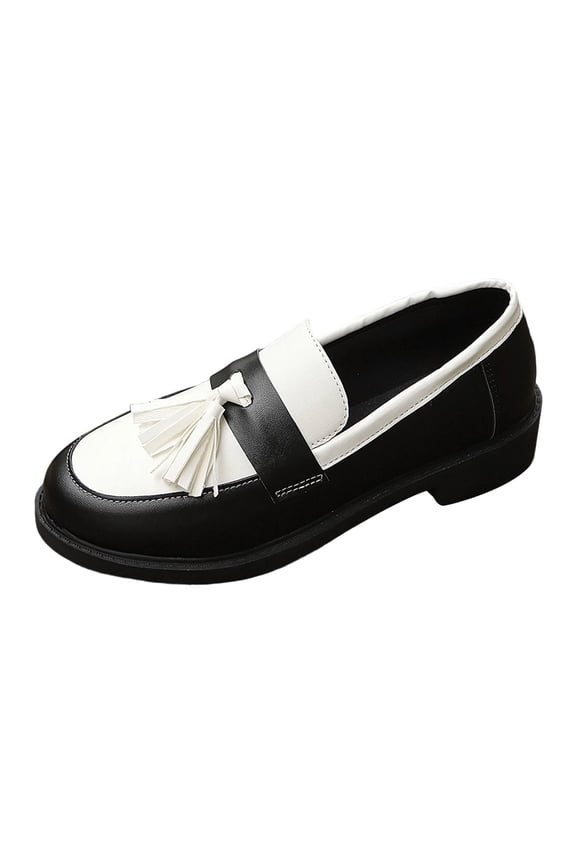 Women's Tassel Platform Loafers Faux Leather Comfortable Wide Toe Box Slip on Low Block Heel Non Slip Business Dressy Shoes Black Size 9.5