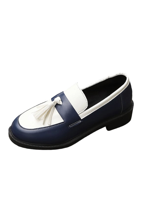 Women's Tassel Platform Loafers Faux Leather Comfortable Wide Toe Box Slip on Low Block Heel Non Slip Business Dressy Shoes Blue Size 9