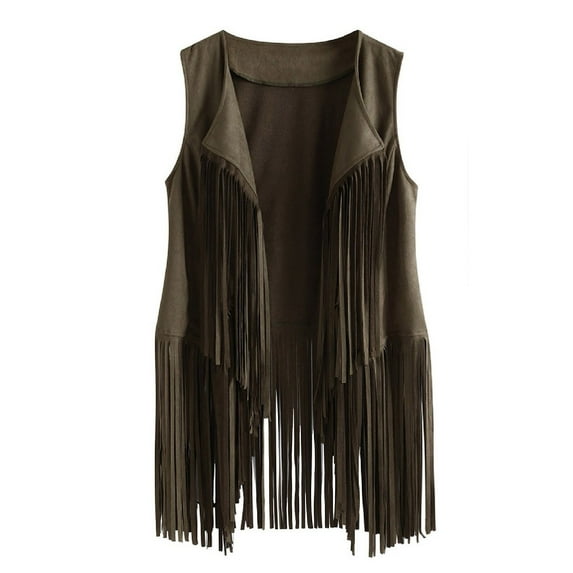 Women's Tassel Sleeveless Vest 70s Hippie Faux Suede Fringe Jacket Cardigan Autumn Vintage Ethnic Cardigans