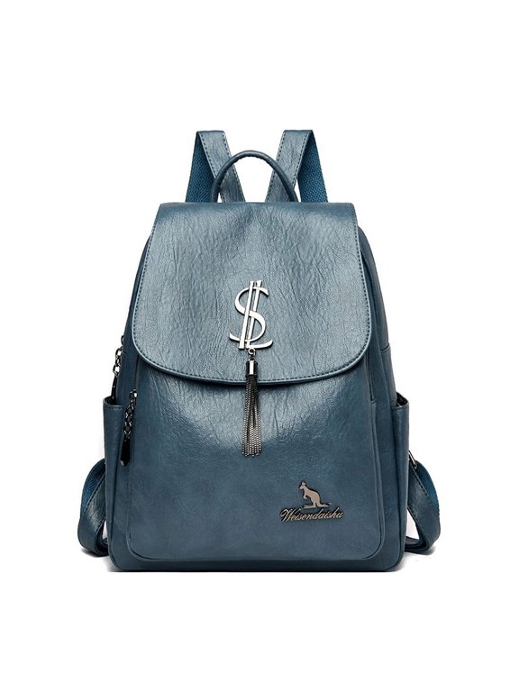 Women's Tassel Soft Leather Backpack Large Capacity Backpack