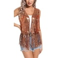 thumbnail image 1 of Women’s Tassel Vest Sleeveless Sequin Cardigan 70s 80s Hippie Sparkly Fringe Open Front Coat Cowgirl Glitter Waistcoat Disco Festival Party Tops Outfits, 1 of 6