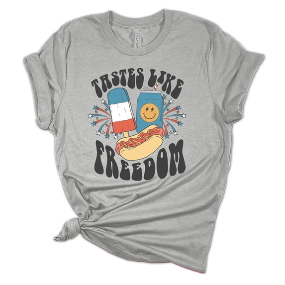 Women's Tastes Like Freedom Patriotic Fourth of July Independence Day Short Sleeve T-shirt Graphic Tee Graphic Tee-Sports Grey-medium