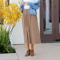 thumbnail image 1 of Women's Tea-Length Skirt Summer Casaul Solid Color Elastic Waist Pleated Circle Skirt with Decorative Buttons, Size S-XL, 1 of 9