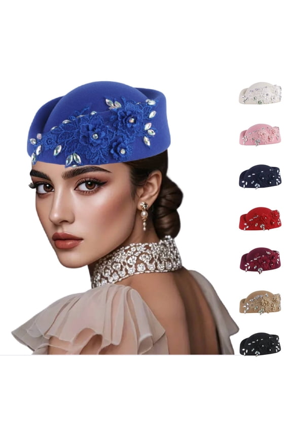 Women's Tea Party Hat Floral Applique Pillbox Style Fascinator for Church Events