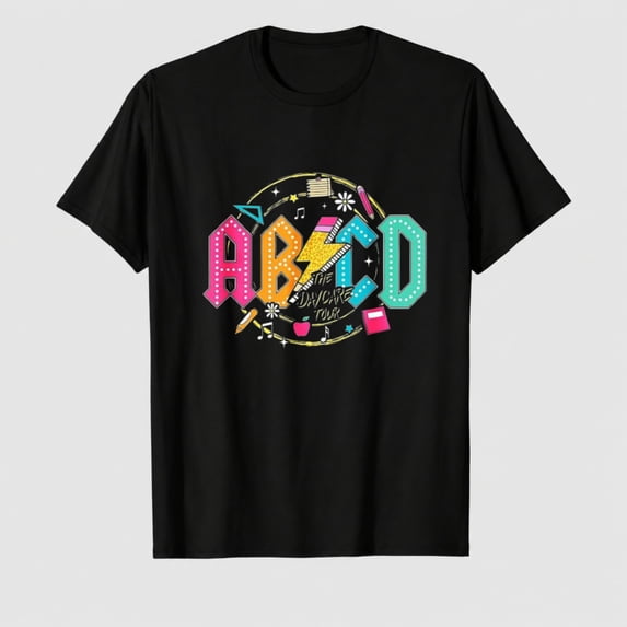 Women's Teacher ABCD Graphic T-Shirt, Colorful School Letter Short Sleeve Shirt