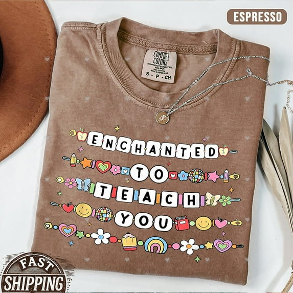 Women’s Teacher Graphic T-Shirt – “Enchanted to Teach” Comfort Colors Cotton Tee, Back to School Appreciation Gift