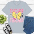 thumbnail image 1 of Women's Teacher Pencil Bow Graphic T-Shirt, Short Sleeve, Casual School Shirt , LightBlue, 3XL, 1 of 6