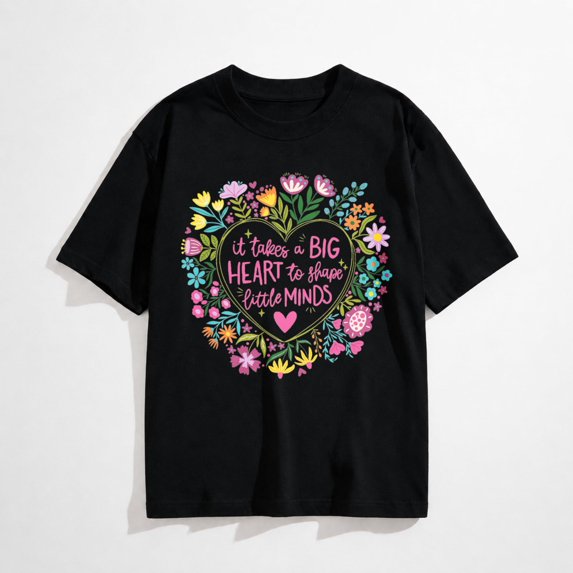 Women's Teacher Shirt Teaching Life T-Shirt Teacher Floral Big Heart Tee Tops