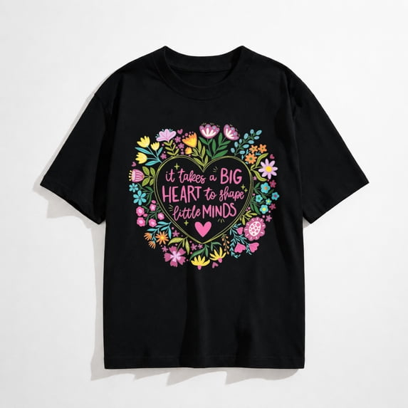 Women's Teacher Shirt Teaching Life T-Shirt Teacher Floral Big Heart Tee Tops