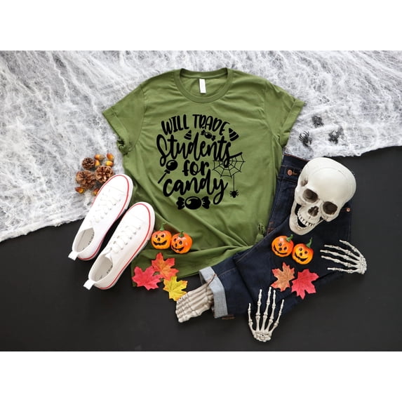 Women's Teacher Will Trade Students for Candy Halloween Shirt