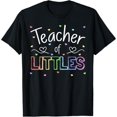 thumbnail image 1 of Women's "Teacher of Littles" Colorful-Themed Graphic T-Shirt Casual Comfortable Short Sleeve Round Neck Top Black S-5XL, 1 of 5