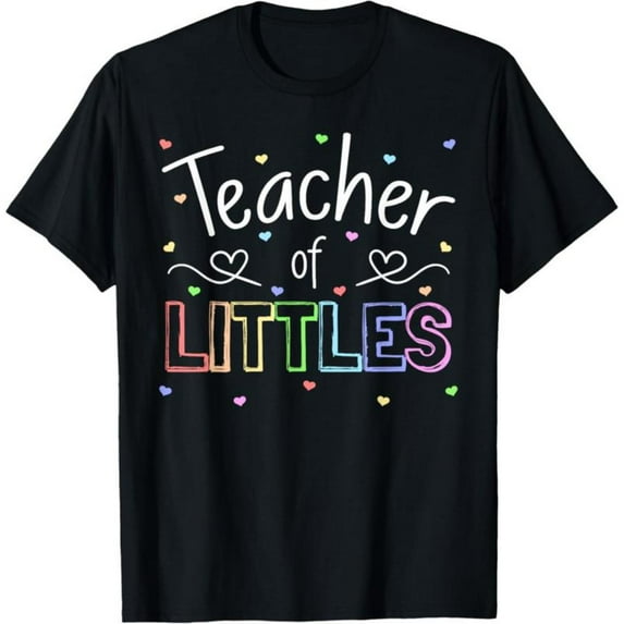 Women's "Teacher of Littles" Colorful-Themed Graphic T-Shirt Casual Comfortable Short Sleeve Round Neck Top Black S-5XL
