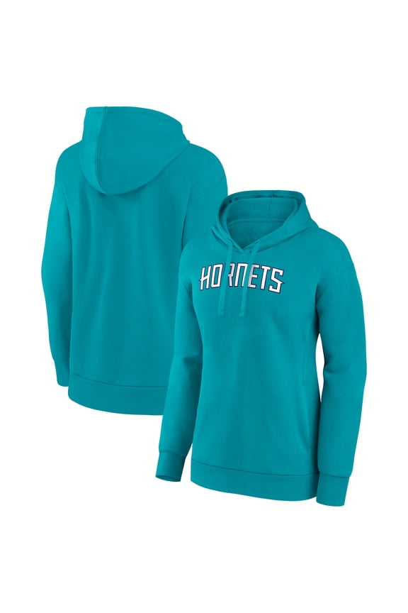 Women's Teal Charlotte Hornets Wordmark Alt Pullover Hoodie