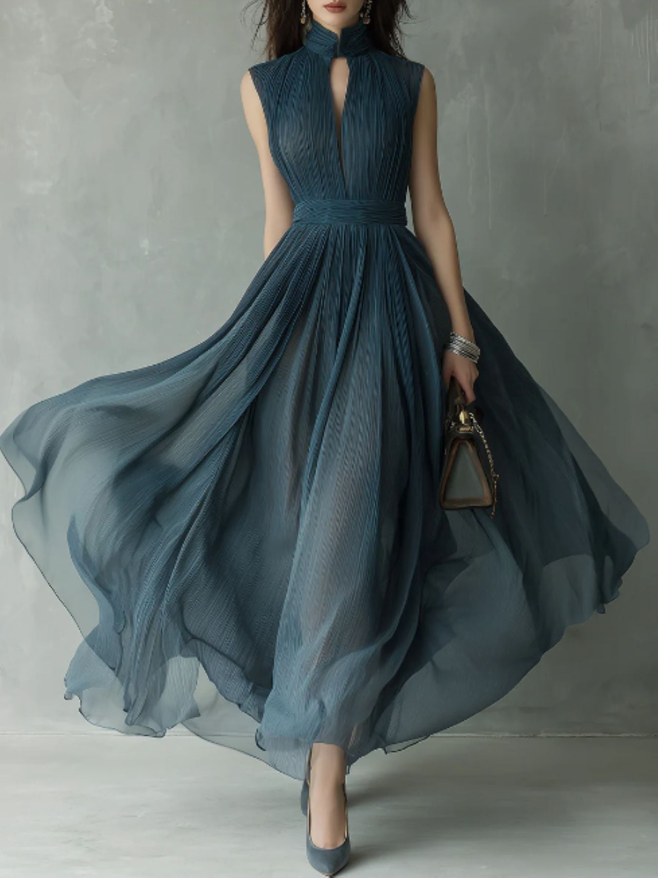 horizontal pleated dress DRESS WITH HORIZONTAL PLEATS