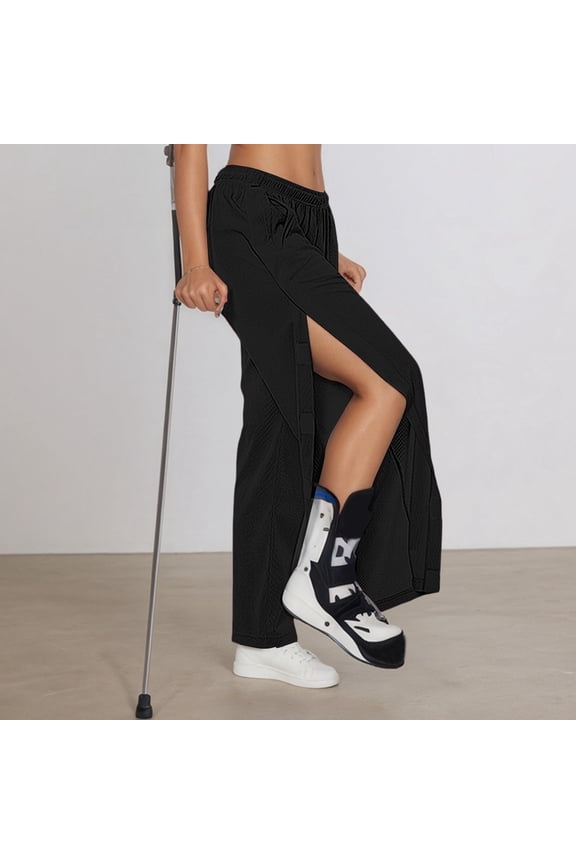Women's Tear Away Pants, Adaptive Breakaway Sweatpants with Pockets, Post Surgery Recovery Pants, Easy Access Lounge Pants, Hip Knee Leg Surgery Pants Black L