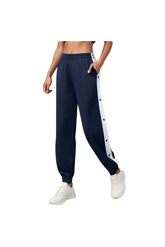 Women's Tear Away Pants Side Split Snap Open Bottom Sweatpants Leg Breakaway Post Surgery Pants with Pockets Navy M