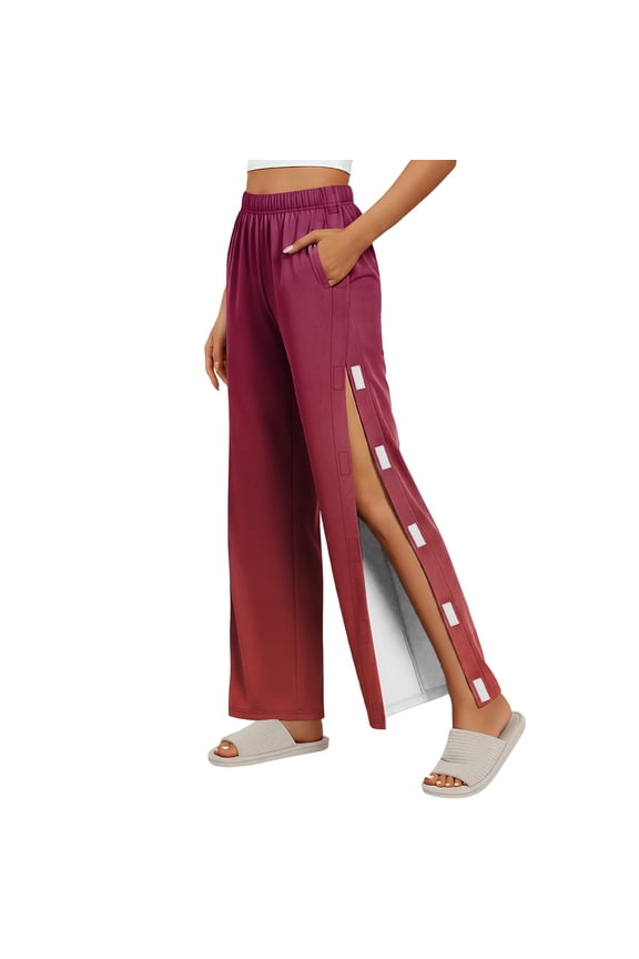 Women's Tear Away Pants Side Split Snap Open Bottom Sweatpants Leg Breakaway Post Surgery Pants with Pockets