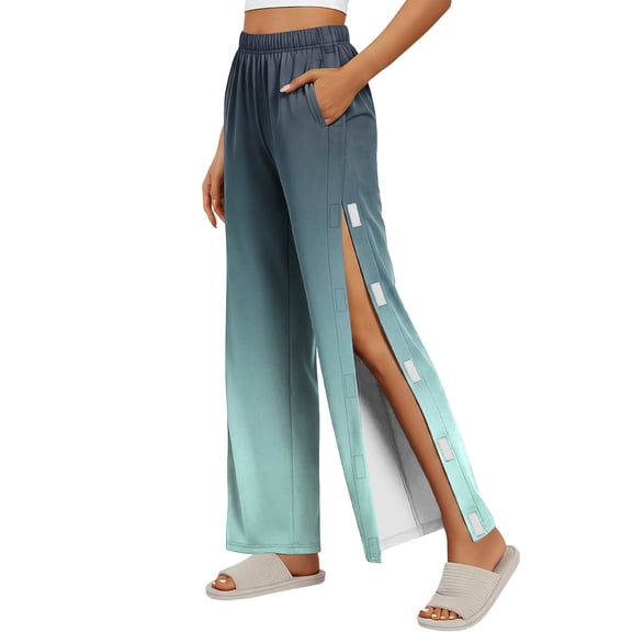 Women's Tear Away Pants Side Split Snap Open Bottom Sweatpants Leg Breakaway Post Surgery Pants with Pockets