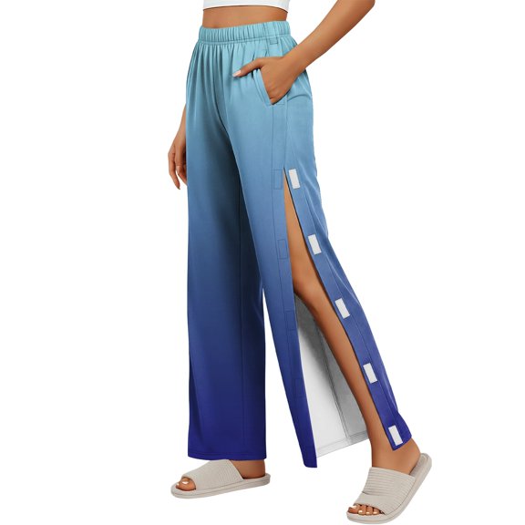 Women's Tear Away Pants Side Split Snap Open Bottom Sweatpants Leg Breakaway Post Surgery Pants with Pockets