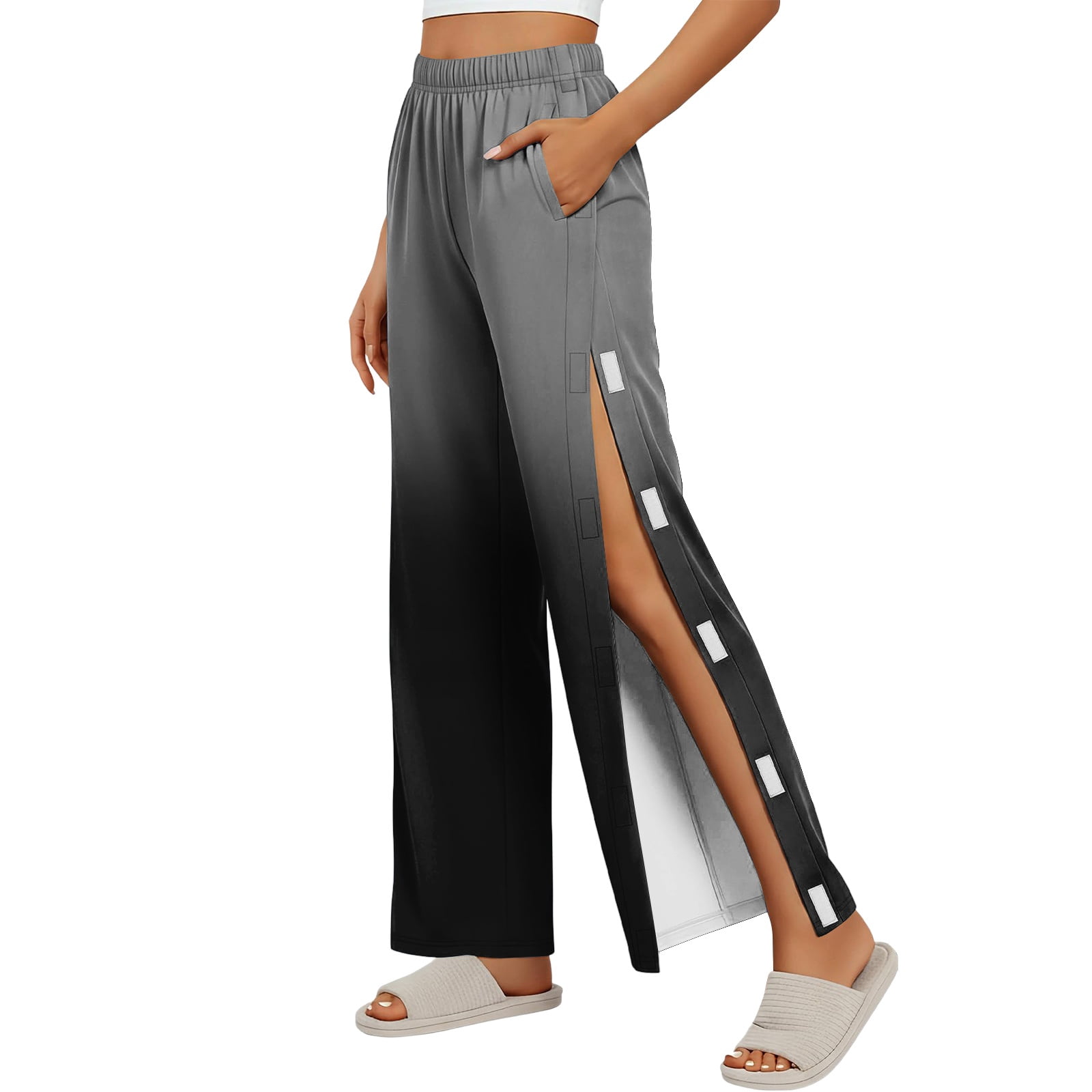 Women's Tear Away Pants Side Split Snap Open Bottom Sweatpants Leg ...