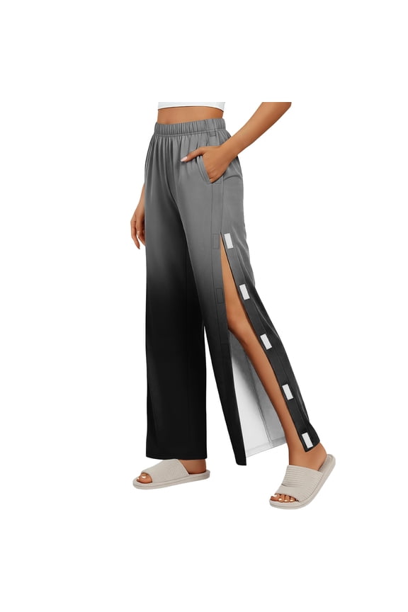 Women's Tear Away Pants Side Split Snap Open Bottom Sweatpants Leg Breakaway Post Surgery Pants with Pockets