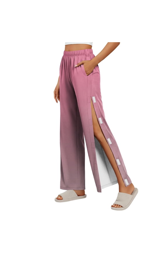 Women's Tear Away Pants Side Split Snap Open Bottom Sweatpants Leg Breakaway Post Surgery Pants with Pockets