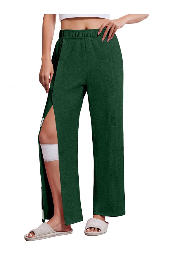 Women's Tear Away Pants with Pockets Easy Access Adaptive Pants Post Hip Knee Leg Surgery Breakaway Lounge Sweatpants 02-Dark Green L