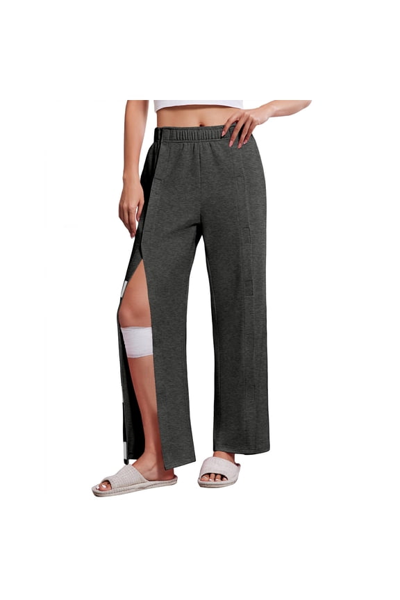 Women's Tear Away Pants with Pockets Easy Access Adaptive Pants Post Hip Knee Leg Surgery Breakaway Lounge Sweatpants, L
