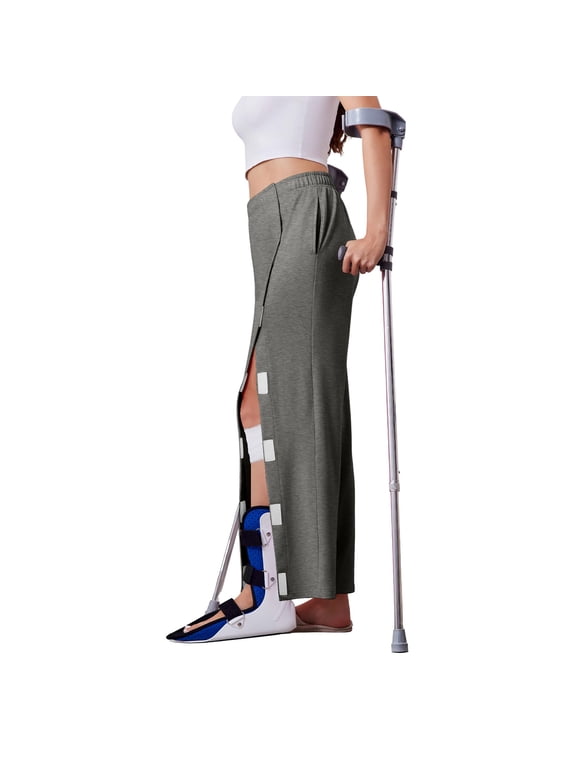 Women's Tear Away Pants with Pockets Easy Access Adaptive Pants Post Hip Knee Leg Surgery Breakaway Lounge Sweatpants Light Gray S