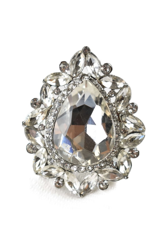 Women's Teardrop Stone Studs Fashion Stretch Ring, Celestial Clear/Silver-Tone