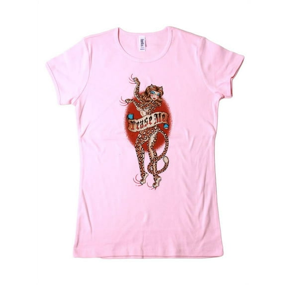 Women's Tease Me PussyCat T Shirt, Pink Large