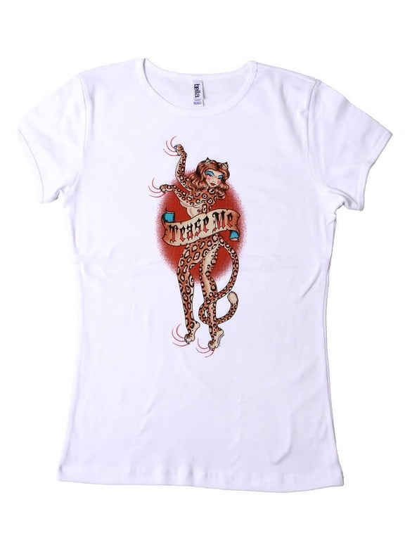 Women's Tease Me PussyCat T Shirt, White Large