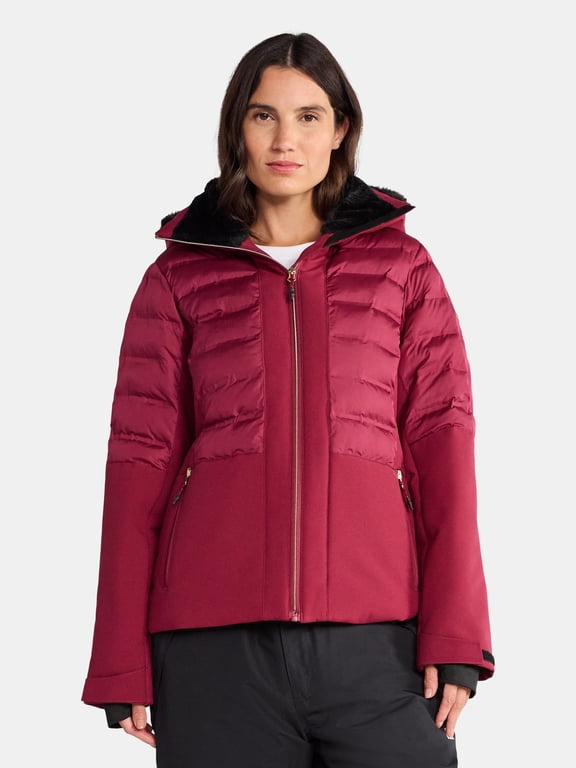 Women's and Women's Plus Quilted Mixed Media Ski Snowboard Jacket, Sizes XS-3X