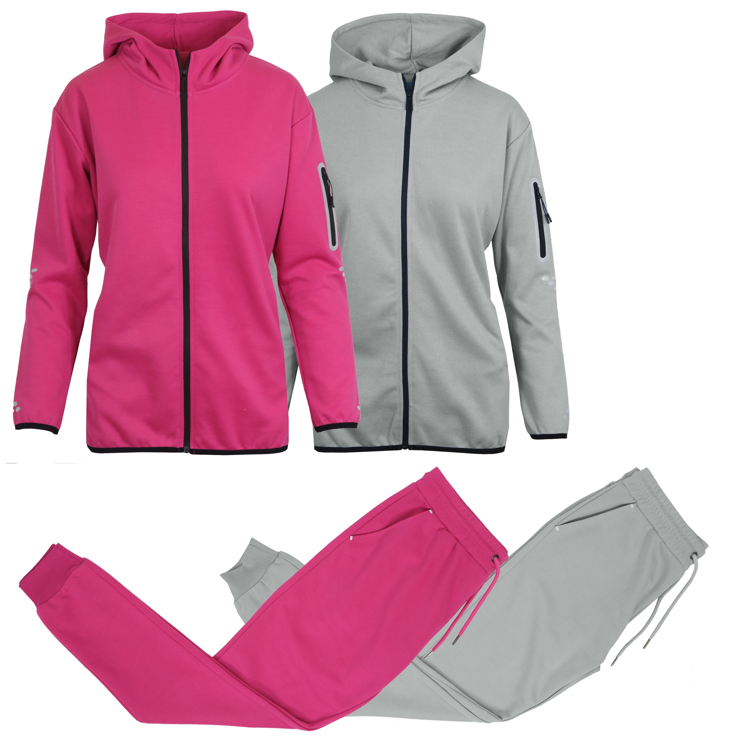 Women White Fleece Half Zipper Sweatshirt with Track Pants