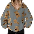 thumbnail image 1 of Women's Teddy Bear Coat Printed Double-layer Plush Pullover Fleece Hoodie, Casual Loose Pocket Long-sleeve Sweatshirt for Cozy Winter Wear,Gray,L, 1 of 5