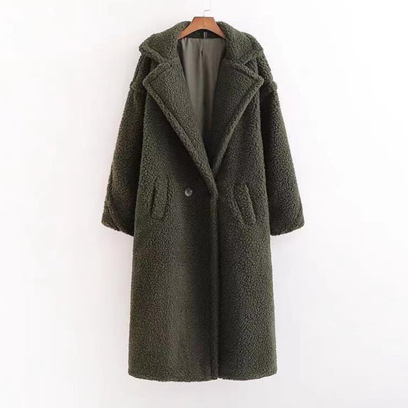 Women's Teddy Bear Fall And Winter Solid Color Loose Cardigan Artificial Thickened Warm Long Coats Plush Collared Open-Front Jacket for Women