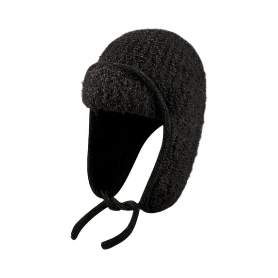 Women's Teddy Fleece Aviation Hat: Extra Soft Knit Beanie with Ear Flaps for Maximum Warmth, Oversized Design Fits Large Head Circumference(Black)
