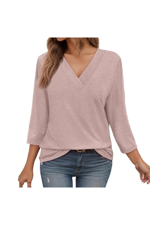 Women's Tee Dressy Basics Tops Long Sleeve V-Neck Trendy Casual Shirts