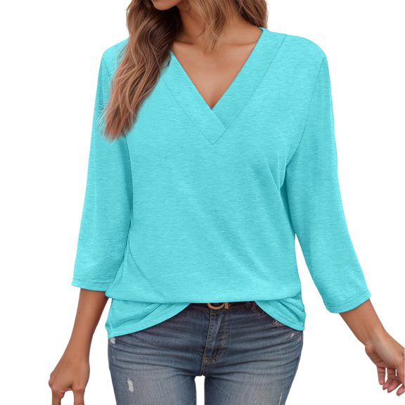 Women's Tee Dressy Basics Tops Long Sleeve V-Neck Trendy Casual Shirts