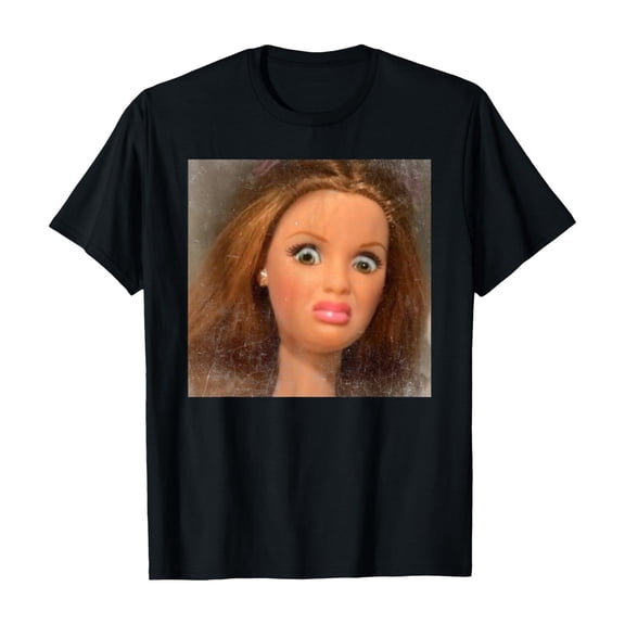 Women's Tee Funny Doll Face Meme Graphic Print T-Shirt (Black M)